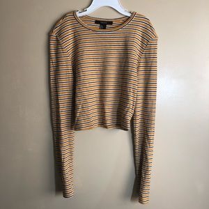 ribbed mustard yellow striped long sleeve crop top